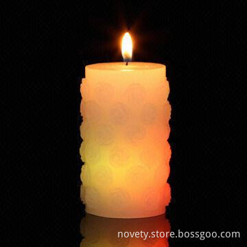 LED rose Pillar, Real Smokeless Wax Candles Really Change Colors when Lit